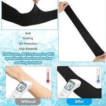 Premium Summer UV Protection Ice Sleeves - Cooling Arm Sleeves For Sports Travel - UPF 50+ Sun Protection - Quick Dry Breathable Compression Sleeves For Outdoor Activities (Pair) - 黑色 - 查看 10