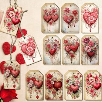 50 st. vintage presentetiketter för alla hjärtans dag - perfekta för förpackningar, dekorationer, bröllop, möhippa och mer