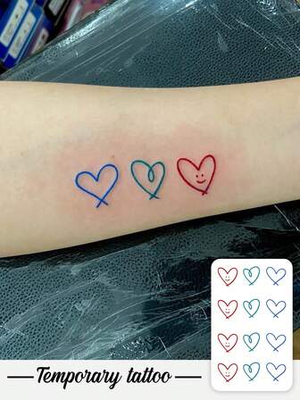 1 pièce de tatouage temporaire pour la Saint-Valentin, style simple Y2K avec motif coloré d'amour, imperméable, anti-transpiration, lavable, non réfléchissant, tatouage de simulation pour le bras et l'épaule, convient aux personnes à la mode, dure 3 à 5 jours