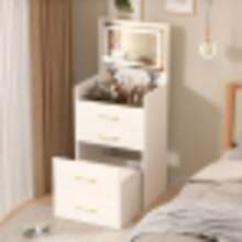 3-In-1 Dressing Table With Open Mirror, Small Dressing Table Set With Clear Glass Tabletop, Compact Dressing Table With 3 Drawers, Bedroom Dressing Table, Dimensions: W60/H118/D40 Cm. - White - View 3