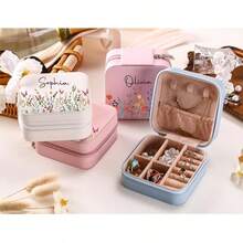 Personalized Name Jewelry Box, Birthday Flower Jewelry Box, Bridesmaid Gift, Customized Wedding Favor, Travel Jewelry Box, Bridesmaid Invitation - Multicolor - View 7