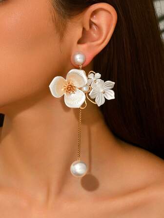 2件套波西米亚风中东花卉手工DIY编织东方宫廷风彩色花瓣耳环，包含仿珍珠花朵吊坠耳环，多种花朵款式可选，适合女性日常佩戴、节日、派对、送礼。注意：由于手工制作，产品在运输过程中可能会出现轻微变形，如有需要请手动调整。