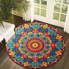 1pc Vibrant Floral Bohemian Pattern Round Area Rug, Suitable For Bedroom, Indoor And Outdoor Decor, Versatile Decorative Floor Mat, Carpet, Home Decor, Living Room Rug, Bedroom Rug, Washable - Multicolor - View 5