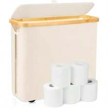 JeeLeeko Organizador de Papel de baño, Cesto para Papel higiénico con Tapa, Base de pie, Portarollos Papel higienico para hasta 9/12 Rollos, para el baño, Beige(default) - Multicolor - Ver 1