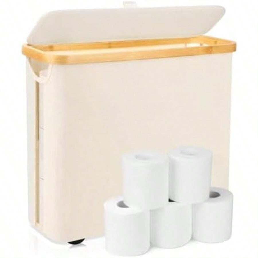 JeeLeeko Organizador de Papel de baño, Cesto para Papel higiénico con Tapa, Base de pie, Portarollos Papel higienico para hasta 9/12 Rollos, para el baño, Beige(default) - Multicolor - Ver 1