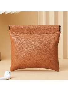 2025秋冬畅销促销荔枝纹自动闭合数据线耳机收纳袋，迷你便携数码包，带按扣