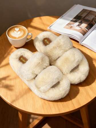 Pantuflas de casa para mujer, pantuflas suaves y cálidas cómodas para el invierno, pantuflas planas divertidas de suela gruesa para interiores, pantuflas de casa blancas esponjosas, nuevos zapatos de moda marrones, pantuflas de piel sintética esponjosas, pantuflas de piel sintética cómodas para mujer, pantuflas esponjosas de dedo abierto para interiores