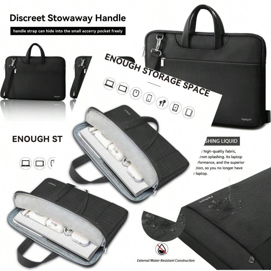 New Ferkurn Laptop Case Bag 17 17.3 Inch Women Men Computer Sleeve With Shoulder Strap Compatible With HP Envy Pavilion/ Inspiron//Vivobook/MSI/AcerWaterproof Briefcase With Handle Black - 17吋 - 查看 1