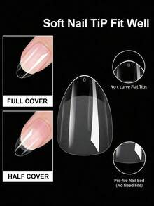 240pcs Soft Gel Nail Tips, Half Matte Full Coverage Press-On Nail Tips Almond Square Coffin French False Nails Thin Front End Thick Back End More Fit And Firm Peelable Gel Extension Nail Capsules Press-On Nails Nail Supplies Suitable For Girls Ladies Manicure DIY