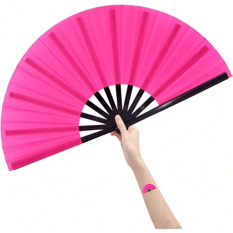 Amajiji Large Folding Fan Rave Fan Popping Fans For Line Dancing Clacking Fans For Boots On The Ground Dance,Party,Decoration,Festival - Hồng - Xem 1