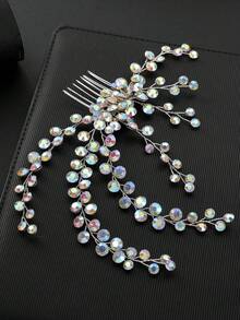 Corona nupcial, peineta de pelo minimalista con flequillo, pasador de pelo con rhinestones para fiesta de adultos, color cobre, peineta lateral