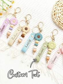 Personalized Daisy Keychain, DIY Customized Keyring, Ring Wallet Key Chain, Chain Decor Gift, School Car Accessories, Cute Gothic Style - Multicolor - View 1