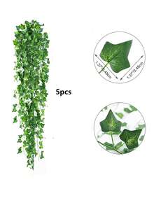1/5/12片装常春藤叶人造植物藤蔓，叶子可拆卸，抗紫外线塑料植物，适用于客厅、厨房、阳台、花园、卧室和农舍的装饰（注意：如果打开包装时闻到塑料味，请将其放置在通风处，不会影响使用）。 - 綠色 - 查看 14