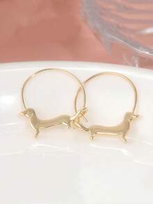 Pendientes de aro, joyería creativa para fiestas, pendientes de joyería linda para ella - Dorado - Ver 5