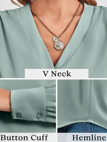 Cicybell Business Casual Tops Summer Long Sleeve Button Down Shirts V Neck Chiffon Blouses - 薄荷綠 - 查看 5