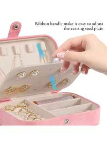 1 hộp đựng trang sức di động, hộp đựng bông tai, dây chuyền, nhẫn khi đi du lịch, hộp đựng trang sức tối giản, trang trí phòng. - Hồng - Xem 6