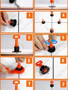 Kit de nivelamento de azulejos, inclui alicate de posicionamento, espaçadores reutilizáveis e removíveis, pinos de aço substituíveis, ferramenta manual ajustável e clipes de posicionamento lateral. Adequado para instalação em pisos e paredes. Ferramenta cruzada e clipes de posicionamento para azulejos de parede e piso. Material PPSU. Não requer montagem.