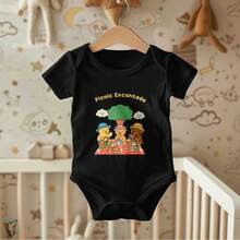 Baby Bodysuit With Animal Picnic Design | Cute High-Definition Print - Black - View 2