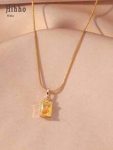 Hihho 1pc Luxurious & Chic Jewelry, Suitable For Various Styles And Occasions. The Red Style Is Perfect For Creating A Unique Look, The Pink Style Matches A Gentle Outfit, The Transparent Style Is Suitable For Daily Commuting, And The Yellow Style Adds Vibrancy To Your Outfit. Colorful Luxurious Jewelry Presents A Bright And Energetic Style That Is Classic And Versatile. - Square Zirconia - View 10