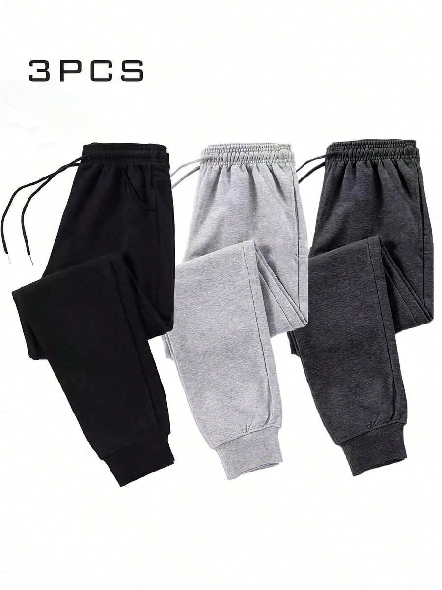 3pcs Men's Sports Outdoor 3/4 Pants, Moon Pocket Running Workout Pants, Suitable For Fitness, Travel, Sports. Available In Multiple Colors, Suitable For All Seasons. Spring - Light Grey - View 1