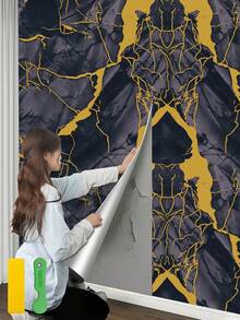 1 Roll Self-Adhesive Waterproof Bathroom Wall Stickers - Marble Texture Peel & Stick Removable Decals For Shower, Toilet, Sink - Easy To Clean & Washable Bathroom Decor, Bathroom Accessories