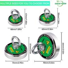 重型钓鱼磁铁 - 强力磁铁，带沉头孔吊环螺栓，适用于河流和钓鱼，易于安装，耐用金属材质，非常适合打捞丢失物品和渔具 | 沉头孔吊环螺栓 | 耐用金属钩 - 銀色 - 查看 2