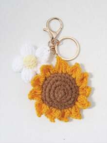 1pc Handmade Crochet Sunflower Flower Pendant, Cherry, Strawberry, Rose Flower Key Chain, DIY Flower Key Chain, Car Rearview Mirror Hanging Decor, Curtain Tie Back Decoration - Multicolor - View 19