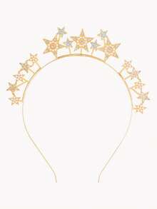 1个金属星形时尚3D发箍，适合女性在节日、婚礼、派对等场合佩戴，发带，发箍头饰发箍 - 金色 - 查看 2