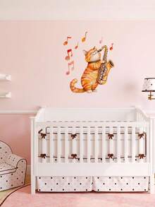 1 pieza Lindo adhesivo de pared de gato de dibujos animados naranja - Calcomanía autoadhesiva de PVC, adecuado para dormitorio, oficina o dormitorio - Diseño moderno y juguetón, decoración de dormitorio | Diseño de gato juguetón | Fácil de instalar, decoración de gato - Multicolor - Ver 12