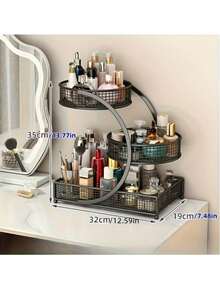 1pc Lightweight No-Installation Metal Makeup Organizer Rack, Suitable For Vanity And Bathroom Countertop - Great For Storing Lipsticks, Skincare Products, Etc., Countertop Storage Rack | Modern Aesthetic | Durable Metal Rack, Bathroom Organizer - Black - View 4