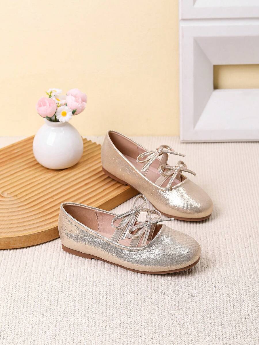 Sepatu Flat Anak Perempuan dengan Pita, Cocok untuk Musim Semi dan Musim Gugur - Emas - View 1