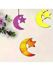 10pcs Wooden Hollow Star & Moon Shaped Crafts, Ramadan Hanging Decor, Holiday Celebration Decorative Ornaments - Wood Color - View 6