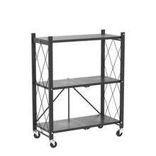 Estantería plegable con ruedas, estantería metálica plegable, unidad de estantería resistente sin necesidad de montaje para garaje, cocina, sótano, despensa, color negro - Negro - Ver 7