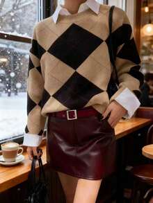 Nouveau cardigan en maille de diamant décontracté, ample et confortable pour femmes, pour l'automne/hiver