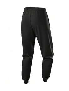 男士抽绳运动裤，薄款松紧腰运动裤，透气字母印花，秋冬，秋季 - 黑色 - 查看 3