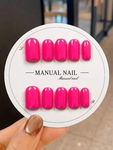 10片Y2K霓虹粉色美甲贴片 | 短款杏仁形和方形亮面复古美甲 | 可重复使用，适合日常和节日美甲 | 可重复使用，适合日常和春季节日优雅美甲 | 完整美甲套装，包含1个指甲锉和果冻胶美甲用品 - 玫紅色 - 查看 16
