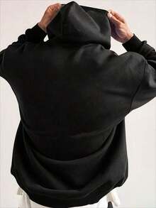 Oversized Hoodies With Praying Hands And Rosary Cross Graphic For Men, Winter Clothes For Boys, Loose Fit, Long Sleeve, Sweatshirt With Pocket, Black And White Options, Winter Fashion, Sweatshirts, Suitable For Parties, Outdoor Leisure Activities, Gift For Men, Perfect Holiday Gift, Size S-3XL - 黑色 - 查看 3