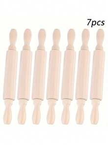 7pcs Mini Wooden Rolling Pins: High-Quality Wood, 360° Rotation, Comfortable Handle, Clear Texture, Durable - Ideal For Baking, Pizza, Pottery, And More. - Multicolor - View 7