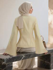 Muslimah Outfit Women,Muslimah Blouse,Shirt Long Sleeve For Women Blouses Shirts,Yellow Top