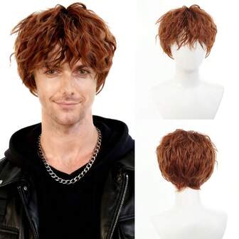 男士短卷发 - 自然时尚复古发型，柔软透气的合成纤维，舒适贴合的发帽，适合角色扮演、派对和日常时尚造型