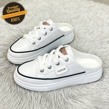 A Lazy Person's Delight! These Platform Half-Slippers In White, Brown, And Black Are A Hit. The Thick Sole Hides Your Figure, Instantly Transforming You Into A Taller, Slimmer Figure. The Slip-On Design Is Incredibly Convenient, Offering Both Comfort And A Stylish Look. Perfect For Summer Outings Or Casual Lounging, These Shoes Are Sure To Turn Heads! - 升級款白色 - 查看 2