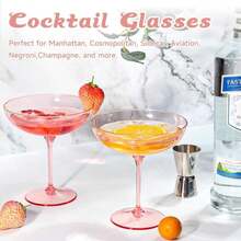 Detachable Martini Glasses 9oz Plastic Blue Champagne Coupe Glasses Gold Rim Hand Blown Vintage Cocktail Glassware Set Unique Martini Glass For Wine Wedding (12, Clear Blue) - MàuA - Xem 4