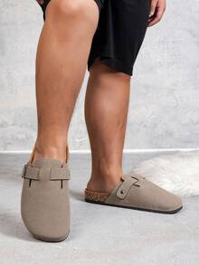 Wide Fit Men's Mule Shoes, New Spring Vintage Slip-On Shoes Casual Backless Flat Slippers With Adjustable Buckle