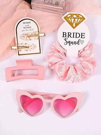 4 st/set brudtärnefrieripresent rosa set: brudtärnehårspännen, brudtärnehårspännen, brudtärneglasögon, brudfestpresenter, mjuka satinhåraccessoarer, brudtärnebröllopsgåvor, hårdekorationer för kvinnor, klospännen