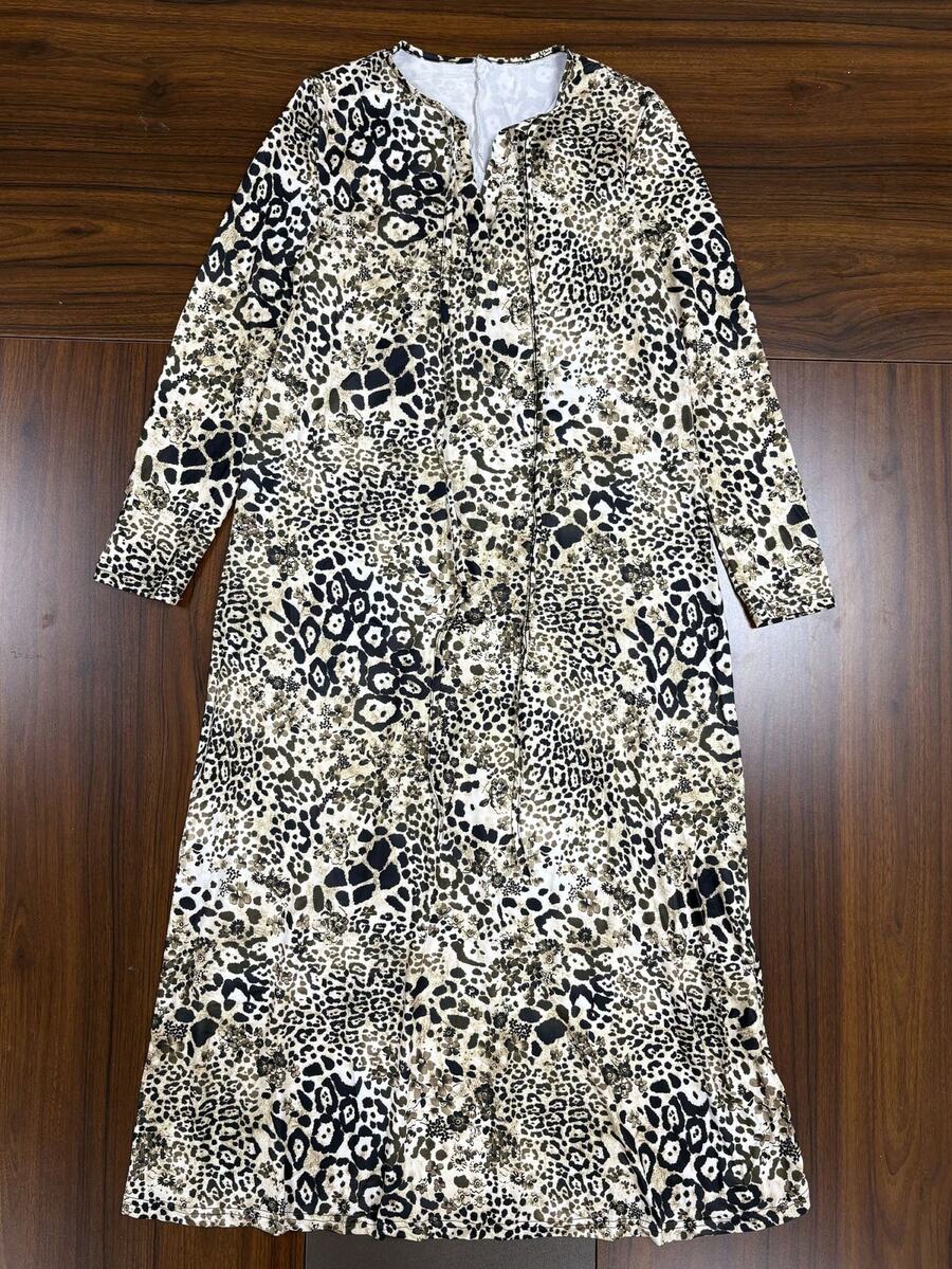 Nueva llegada Vestido-camisa de manga larga con estampado de leopardo de estilo casual europeo y americano para mujer