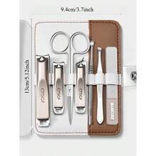 7pcs Brown & White Metal Nail Clipper Set, Super Sharp Portable Manicure Tools, Home & Travel Nail Care Kit For Finger & Toenail Trimming - Multicolor - View 2
