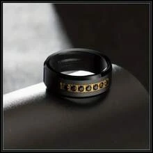 1pc 8mm Fashionable Jewelry Synthetic Zirconia Stone Minimalist Ring, Suitable For Daily Wear And Gifts For Teachers' Day, Valentine's Day, Independence Day, Anniversary, Father's Day, Graduation, Carnival, Easter - Black - View 4