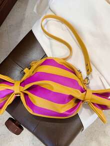 Women's PU Leather Christmas Colorblock Striped Candy Shaped Crossbody Bag, Metal Chain Cute Cartoon Holiday Purse - Multicolor - View 7