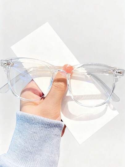 1 Pair Transparent Blue Light Blocking Glasses, Retro Oversized Frame, Non-Prescription, Unisex Plain Glasses