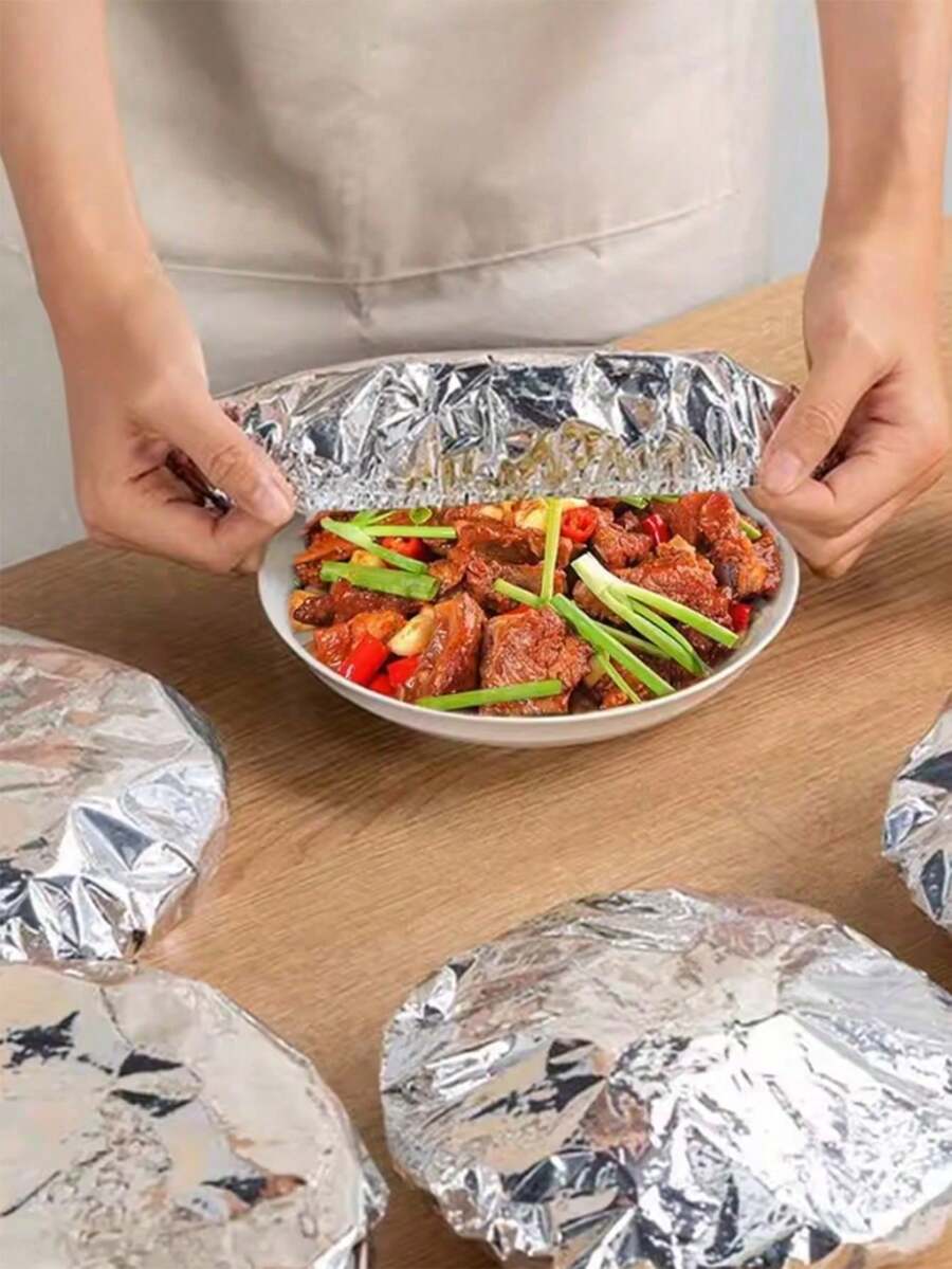 50片装可重复使用铝箔食品保鲜膜，适用于厨房和餐桌 - 隔热、食品包装、保温，是野餐、露营和居家使用的理想之选，食品安全保鲜膜，可重复使用，冰箱保鲜膜